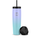 IRON °FLASK Nomad Tumbler - 2 Lids (Straw/Flip), Vacuum Insulated Stainless Steel Bottle, Double Walled, Drinking Cup, Thermos Coffee Travel Mug, Water - Cotton Candy, 28 Oz