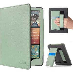 CoBak Case with Stand for Kindle Paperwhite 12th Gen 2024 Released (7") & Kindle Colorsoft Signature Edition - Durable PU Leather Cover with Auto Sleep Wake, Card Slot, Hand Strap Feature, Sage Green