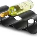 Countertop Wine Rack - 7 Bottle Freestanding Wine Bottle Holder Stand - 2 Tier Wooden Wine Storage Rack - Black Wavy Wine Organizer for Cabinet Pantry Home Kitchen Bar