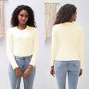 Cotton Long Sleeve Tee Shirts for Women Slim Fit Tshirts Basic Tops Tight Crewneck Layering Undershirts (Beige, L)