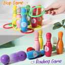 Dinhon Wooden Kids Bowling Set for Toddlers Infants Ages 2-5 - 6 Pins & 2 Balls & 6 Ferrules, Educational Early Development Indoor Outdoor Games for Boys Girls