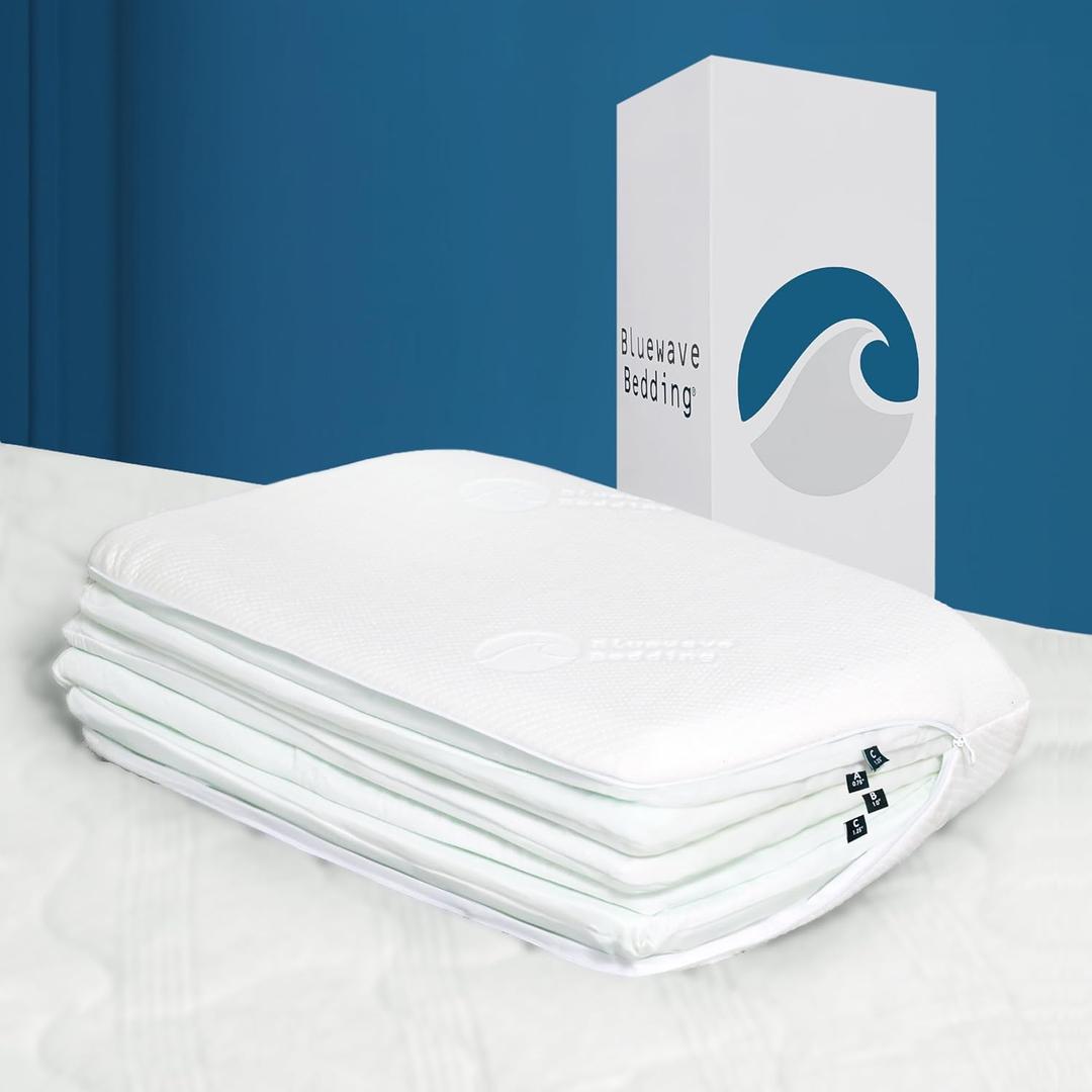 Bluewave Bedding Versalayer Adjustable Layer Pillow - 20 Heights from 0.75 to 6 Inches - Adjust Height and Firmness - 6 Thin Memory Foam Pillows - for Stomach, Back, and Side Sleepers (Standard)