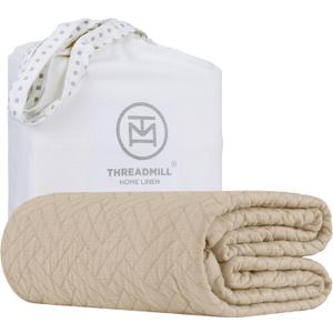 Threadmill Luxury Cotton Blankets for Queen Size Bed | All-Season 100% Cotton Queen Size Blanket | Criss Cross Jacquard Cozy Lightweight, Soft Breathable Coverlet fits Full Size Bed, 90x92 | Beige