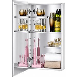 14.8 x 25.6 Stainless Steel Medicine Cabinet with Mirror Door, 14.8W x 25.6H x 4.5D inches