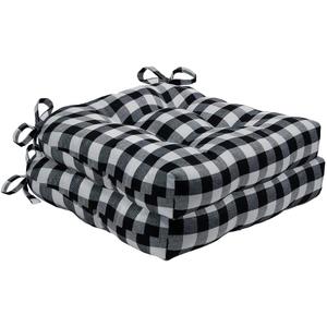 ACHIM Buffalo Check Tufted Chair Seat Cushions, 2-Pack, Black & White- 16" x 15" x 3" - Comfortable Seat Cover Pad with Stain Repellent Fabric & Ties to Indoor & Ourdoor Chair Styles Home Decor
