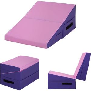 BestMassage Gymnastics Mat Incline Mat Tumbling Mat Folding Gymnastic Tumbling Mat Indoor/Outdoor Exercise Mat Home Gym Yoga Mat with Handle (34x24 Inch, PINK)