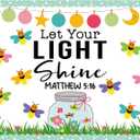Kosiz 96 Pcs Let Your Light Shine Church Bulletin Board Religious Christian Classroom Bulletin Board Wall Decor Firefly Jar Cutouts for Sunday School Classroom Supplies Wall Decor
