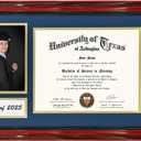Class of 2025 Diploma Frame with Tassel Holder for 8.5x11 Certificate and 5x7 Photo,Solid Wood,Tempered Glass,Navy over Gold Mat