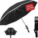 Rappeo 4-in-1 Inverted Travel Umbrella Compact, Automatic Large Umbrellas for Rain & Sun, Portable Windproof Umbrella for Backpack, Reverse Folding Umbrella for UV with Reflective Strips,Lightweight (Black)