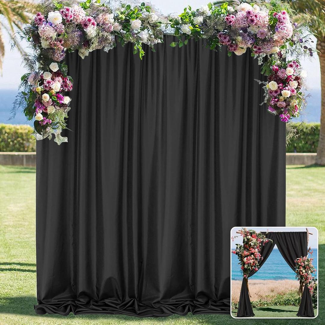 Black Backdrop Curtain for Party, Halloween Backdrop Rod Pocket Photo Drapes Panels Fabric Curtain Backdrop Black Birthday Party Decor for Boys Teens Men,5ft x 7ft, 2 Panels