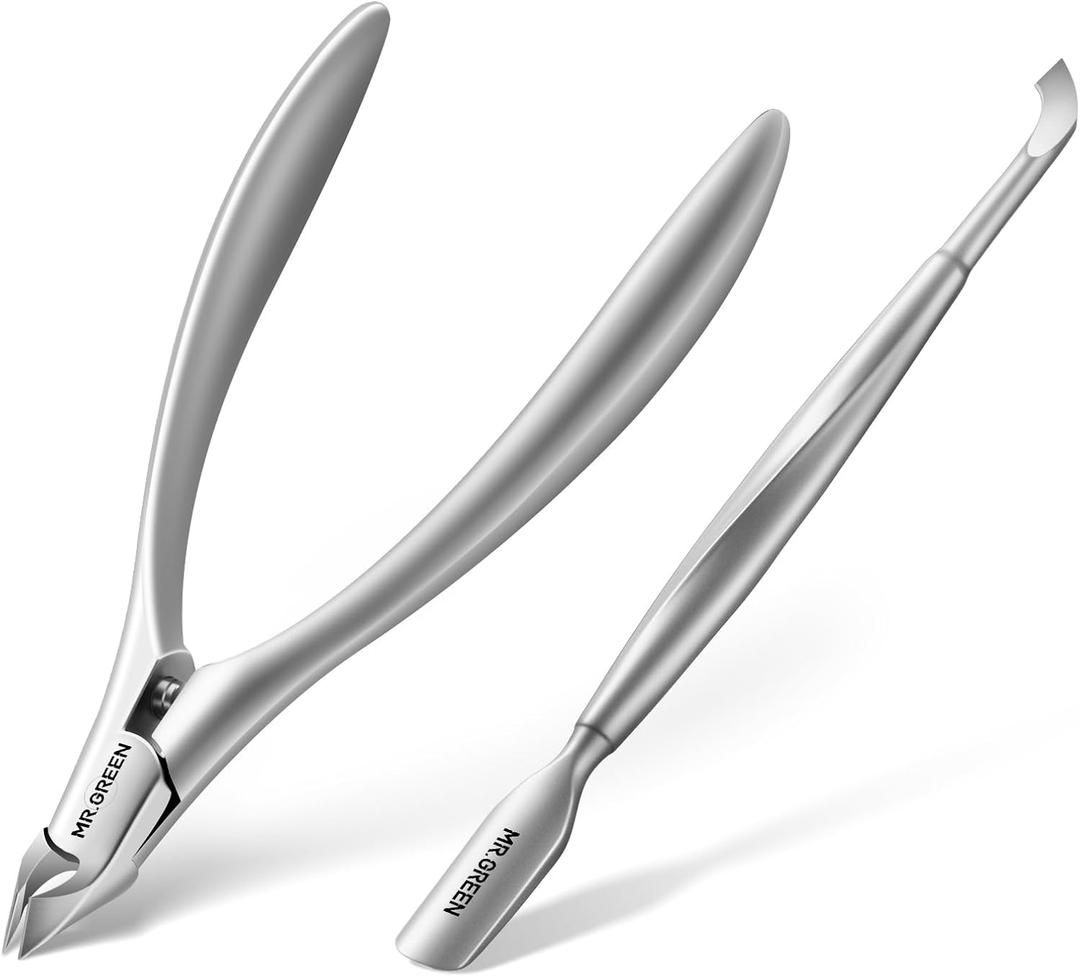 MR.GREEN Cuticle Nippers Innovate Cuticle Scissors Built-in Spring Clippers Trimmer Dead Skin Remover Manicure Beauty Tool (Cuticle Nipper+Manicure Pusher)