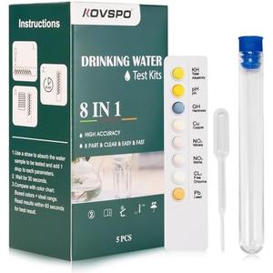 Pack of 2, Water Testing Kits for Drinking Water: 5 Strips 8 in 1 Well and Drinking Water Test Kit, Water Test Strips with Alkalinity, Lead, pH, Hardness, Copper, Nitrate, Nitrite & Chlorine, Best Before: 01/05/2027