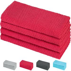 DecorRack 4 Pack 100% Cotton Kitchen Towels, 15" x 25" Absorbent Dish Towels [Premium Quality 400 GSM] Hand Towels for Kitchen, Red (Pack of 4)