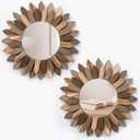 Honiway Boho Wall Decor Mirror 2 Pack 12 inch Rustic Wood Decorative Mirror for Room Decor Rustic Farmhouse Wall Decor for Bedroom Bathroom Living Room Entryway Tril Color