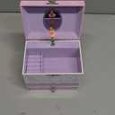 Jewelkeeper Jewelry Box for Girls with Ballerina and Music Box - Dual Drawers and Spacious Storage - Swan Lake Tune - White and Purple Jewelry Keepsake Chest - 6 x 6.75 x 5.25 Inches