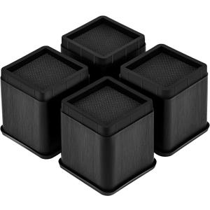 MCXYEM Bed Risers Adjustable Furniture Risers - Heavy Duty 4 or 8 inch or 12inch Non-Slip Lift Supports for Beds/Couches/Sofas, Durable Square Design with Creates Storage Space (Black 4 Pack, 4 Inch)
