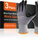 NEOTRIL Safety Work Gloves MicroFoam Nitrile Coated-3 Pairs, Seamless Knit Nylon Bulk Pack Working Gloves with Grip for Men Women Light Duty Work, Automotive, Warehouse (Gray, L)