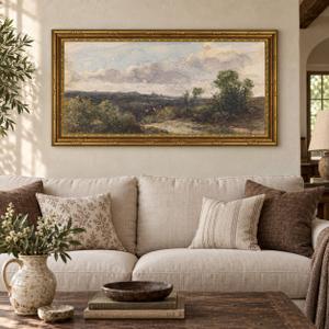 Framed Large Vintage Farmhouse Country Nature Landscape Wall Art 24×48in