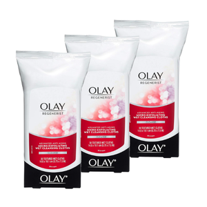 Olay Makeup Remover Wipes, Regenerist MicroExfoliating Wet Cleansing Cloths, Facial Cleanser for Women  Exfoliates, Refreshes, Smooths Texture, Travel Approved, 30 ct  3 Pack