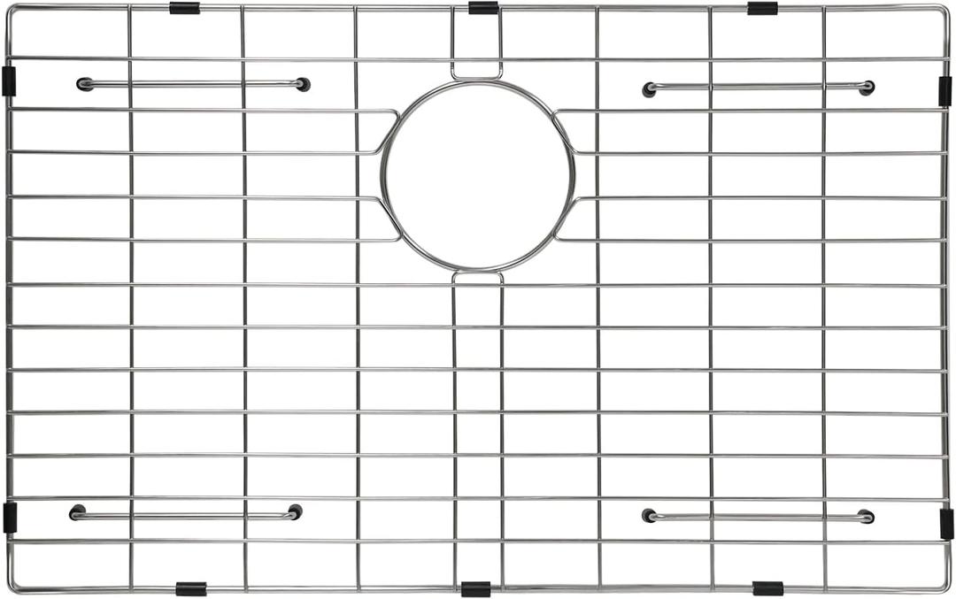 Sanycasa Stainless Steel Kitchen Sink Grid – 24-3/4” x 15-5/8” Sink Protector for Single Bowl Sinks – Rear Drain with Corner Radius 3/8", Durable Sink Grate & Drying Rack for Glassware