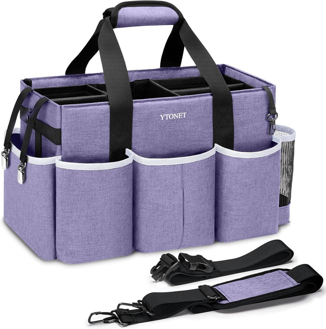 Ytonet Cleaning Caddy, Wearable Cleaning Supplies Organizer with 4 Foldable Dividers, Large Cleaning Caddy for Cleaning Supplies with Handle and Shoulder Straps, Cleaning Bags for Housekeepers, Purple