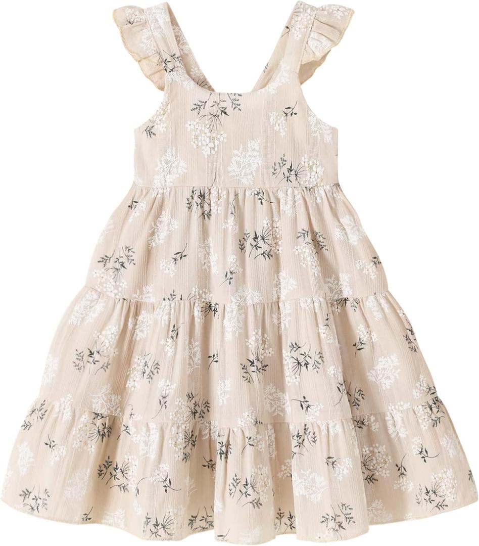 Kids Toddler Baby Girls Rainbow Dress Princess Sleeveless Beach Butterfly Sundress (Beige) 2-3Y