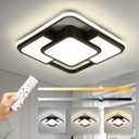 62W Dimmable LED Flush Mount Ceiling Light Fixture with Remote Control, 3000K-6500K 3-Color Chandelier Modern Lamp Black, 15.74inch Close to Ceiling Dining Room Bedroom Square Kitchen Lights