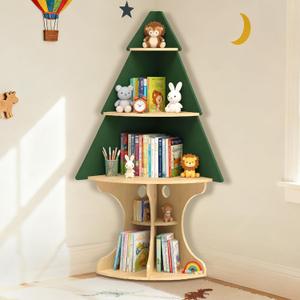 Bookshelf for Kids, Children Tree-Bookshelf, Space-Saving Montessori Toddler Corner Bookcase for Nursery, Kindergarten, Kids Rooms, Green Tree