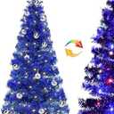 3 Ft Lighted Mini Artificial Blue Christmas Tree with Timer 8 Mode 100 Warm White & Colorful Light 18 DIY Ball Ornaments 3D Star Battery Operated Small Xmas Tree Table Holiday Party Hanukkah Decor
