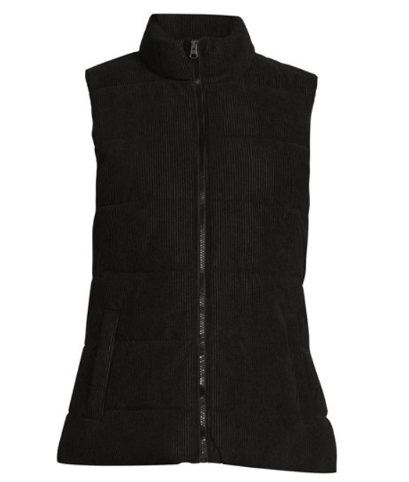 Women Corduroy Vest Quilted Warm Cotton Jacket Thickening Outerwear Size M Black Color