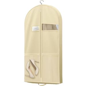 Lazebox 43" Travel Garment Bag with Accessories Zipper Pocket, Heavy Duty Suit Bag for Suits, Tuxedos, Dresses, Coats, Beige, 1 pack