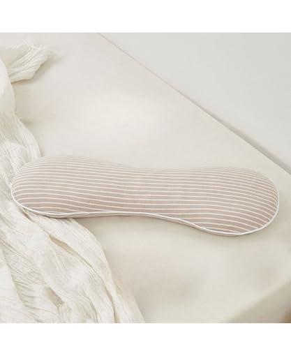 EDMILE Firm Buckwheat Neck Pillow, Adjustable Height, Cervical Back Support for Neck Pain Relief, Cool Stripe Bone Shape Pillow for Recliner Sleeping, Khaki 19"X7"