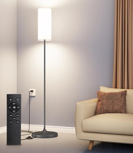 Floor Lamp,Modern Tall Lamp with Foot Switch,12W Led Bulb with Remote Custom Color Temperature,Pole Lamp with Lampshade,Standing Lamp for Bedroom Office Living Room,Matte Black