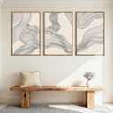 Large Beige Abstract Wall Art Framed Neutral Modern Canvas Wall Decor Minimalist Line Wave Painting 24x36 Inch Pictures Set of 3 for Living Room Bedroom Dining Room