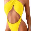 Kaei&Shi Sexy One Piece Swimsuit for Women,Cut Out Criss Cross Bathing Suit,Thong Monokini Swimsuits (Medium, Yellow)