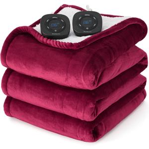 Bedsure Heated Blanket Throw Blanket - Fast Heating Electric Blanket, Soft Flannel Heated Throw with 4 Time Settings, 6 Heating Settings, Gifts for Grandma, Grandpa, Grandkids (50"x60", Burgundy)