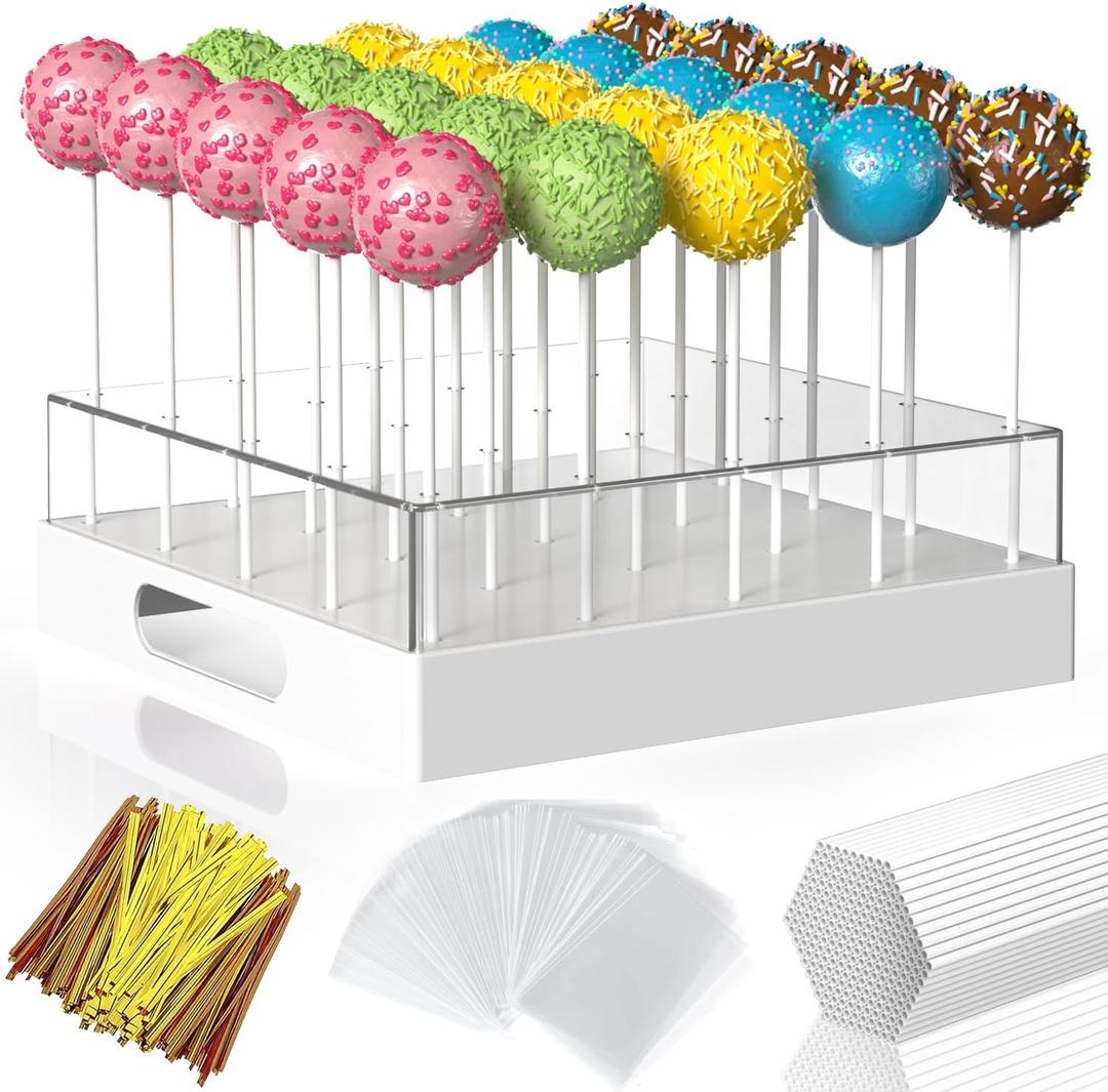 Cake Pop Stand,25 Holes Clear Cake Pops Display Holder, Cake Pop Sticks Kit, Candy Pop Holder, cake pop mold for Party, Wedding, Birthday(White,1-Pack)