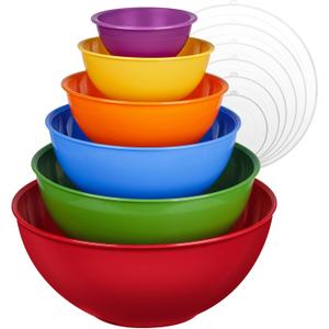 6Piece Plastic Mixing Bowl Set with Lids for Kitchen, Nesting Storage Bowls for Baking, Prepping,Cooking and Serving Food, Dishwasher, Microwave Safe,Great for Mixing & Serving(6 SetRed)