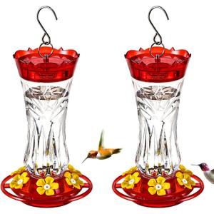 Jealoeur 2 Pack Hummingbird Feeder for Outdoors Hanging, 18 OZ Humming Birds Feeders with 6 Bee Guard Feeding Ports & Built-in Ant Moat, Easy to Clean, Durable Outdoor Garden Decor(Clear AA)