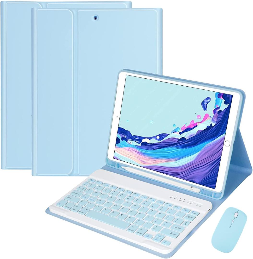 Galaxy Tab S10+ Plus/S9 FE+ Plus/Galaxy Tab S9+ Plus 12.4 Inch Case with Keyboard and Mouse, Detachable Magnetic Keyboard Case with S Pen Holder for Galaxy Tab S10 Plus/S9Plus/S9FE Plus (Sky Blue)