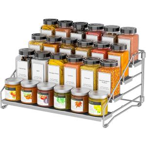 4 Tier Spice Rack for Cabinet, Spice Rack Organizer, Depth Adjustable Spice Organizer for Countertop, Cupboard, Pantry, Seasoning Shelf, Metal, Gray (1 Pack)