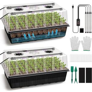 BlumWay 120-Cell Self-Watering Seed Starter Tray with Grow Light, 1-24H Timer, Seed Starter Kit with 4.02" Humidity Dome, Seedling Tray for Indoor Plant Starter, Plant Germination Trays-Black