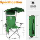 Elevon Camping Chair, Oversized Folding Chair with Canopy, Portable Outdoor Chair with Arms, Cup Holder and Carry Bag for Camping, Fishing, Beach, and Sports, Jasper, Shade Canopy Camping Chair