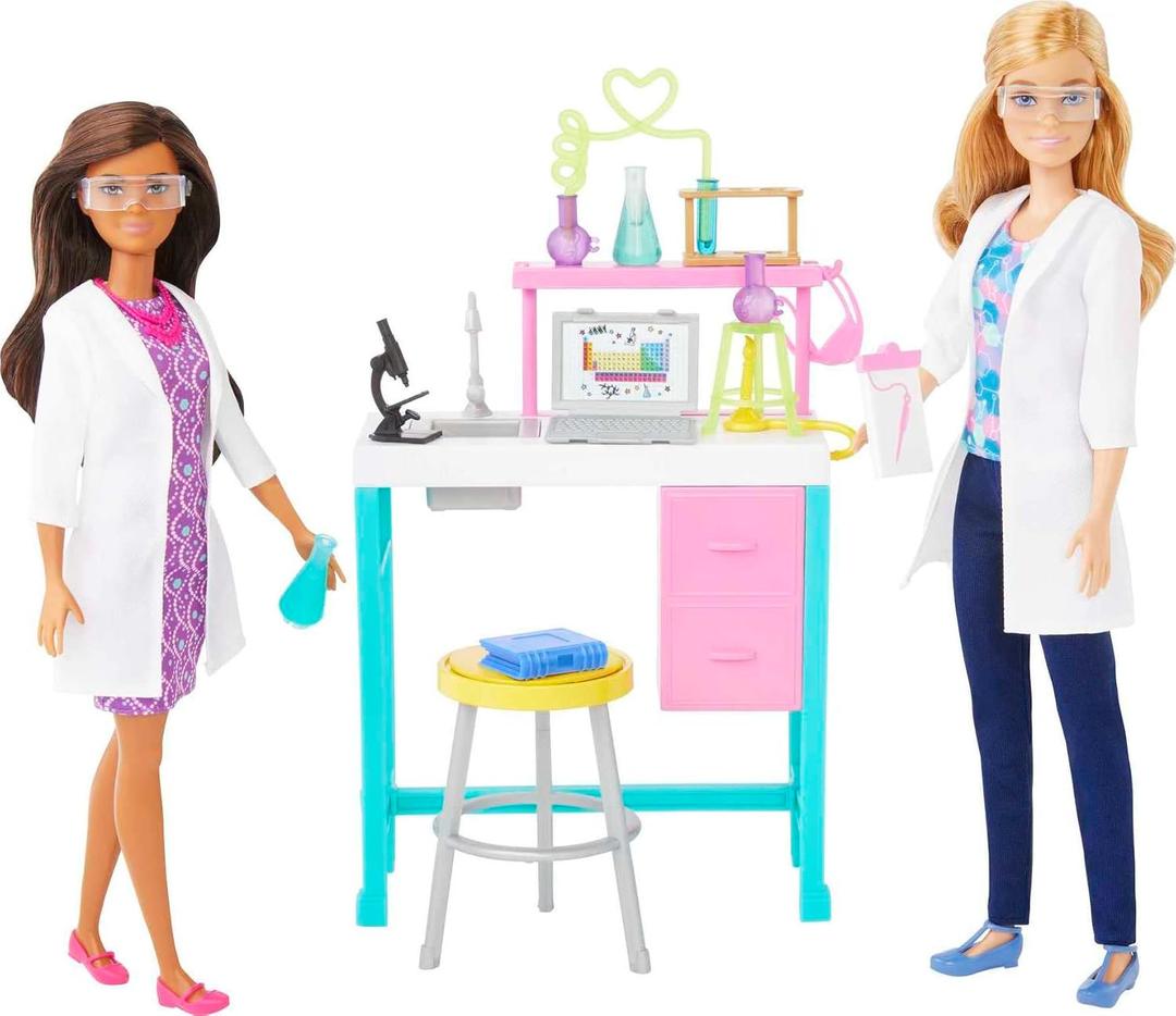 Barbie Careers Playset, Science Lab with 2 Scientist Fashion Dolls, Bench & 10+ Accessories 