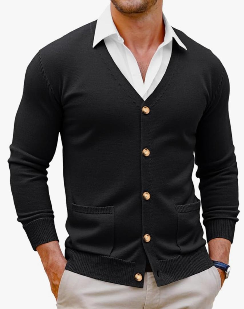 Runcati Mens Cardigan Sweater V Neck Button Down Sweaters Long Sleeve Lightweight Fall Knit Outwear with Pockets size Small 