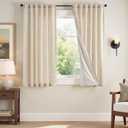 jinchan Winslow Lined Linen Curtains for Bedroom 63 Inches Linen Blended Embroidered Bordered Floral Curtains for Living Room Farmhouse Decor Window Treatments Ivory on Beige Drapes 2 Panels