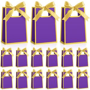 Kolldenn 24 Pcs Small Gift Bags with Bow 6.3 x 3.9 x 2.8 Inch Thank You Gift Bags Elegant Mini Paper Bag with Handles for Wedding Bridal Birthday Baby Shower Bridesmaid Party Favors(Purple)