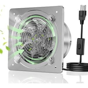 8 Inch Kitchen Exhaust Fan, Metal Wall Mount Vent Fan with Low Noise, Suitable for Smoke, Grease & Odor Removal, Silver