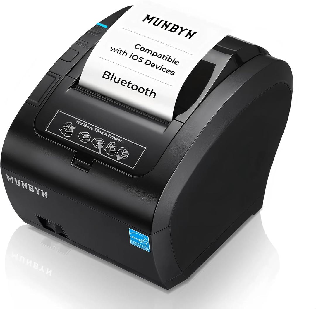 MUNBYN Bluetooth Thermal Receipt Printer P047, 80mm POS Printer, Thermal Printer with USB Serial Ethernet, Bluetooth, Support Android Windows PC iOS (Do Not Support Paypal Doordash Grubhub Vagaro) (Black)