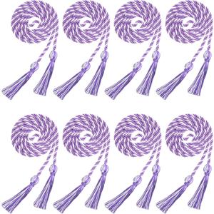 Trounistro 8 Pieces Graduation Cords Yarn Honor Cords with Tassel for College Graduation Students (White with Purple)